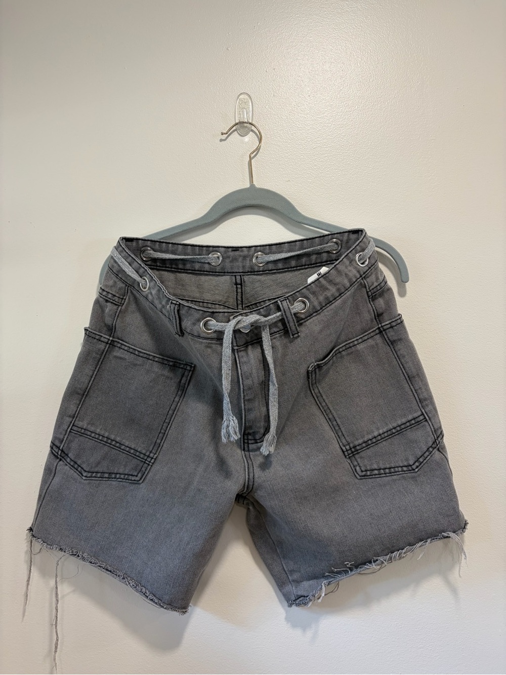 Gray Denim Drawstring Shorts